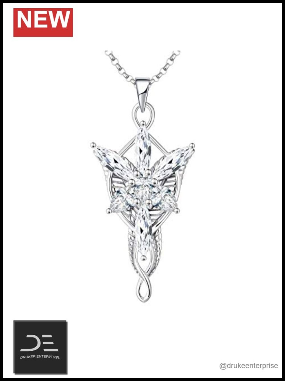 925 Sterling Silver Arwen Evenstar Necklace with Cubic Zirconia, Lord of the